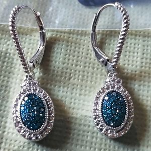 QVC Affinity Blue Diamond Leverback Earrings